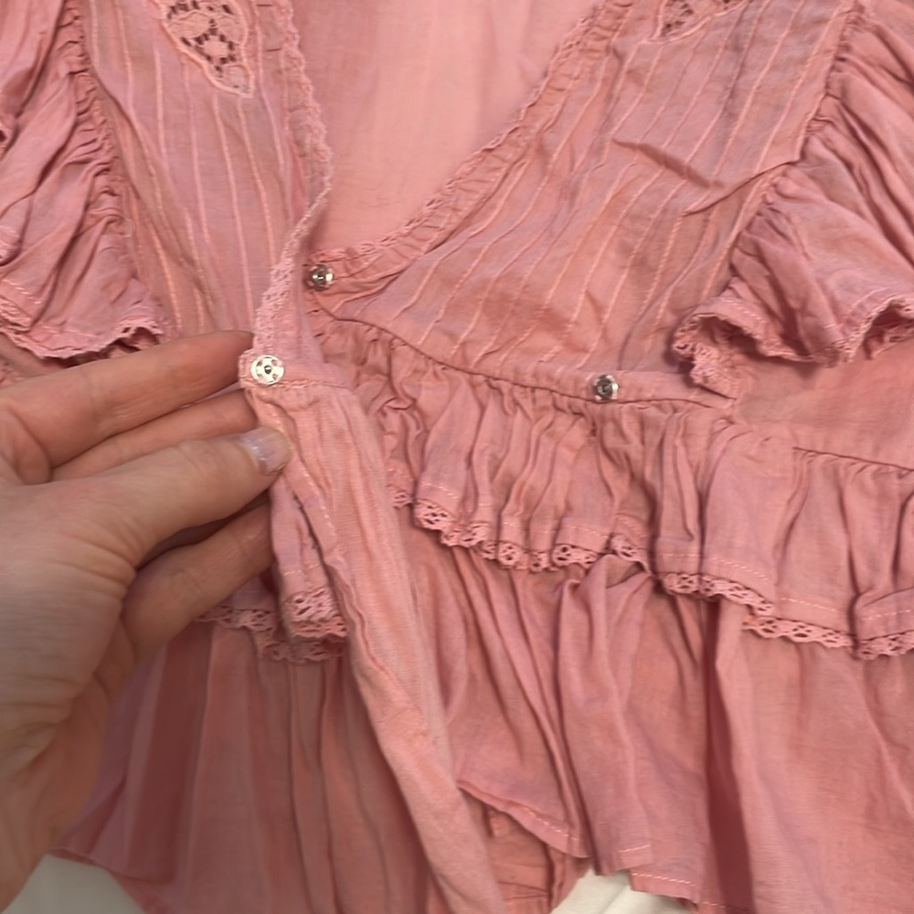 Farm Rio Punk Ruffle Puff Sleeve Wrap Blouse - Picture 9 of 10